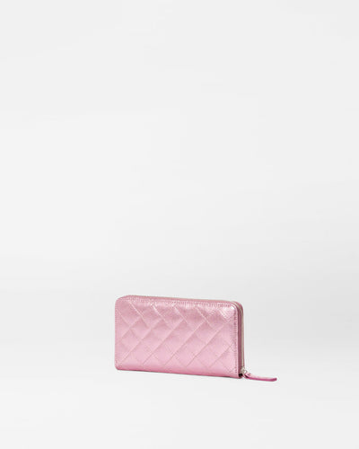 Long Zip Round Wallet - Rose Metallic Leather
