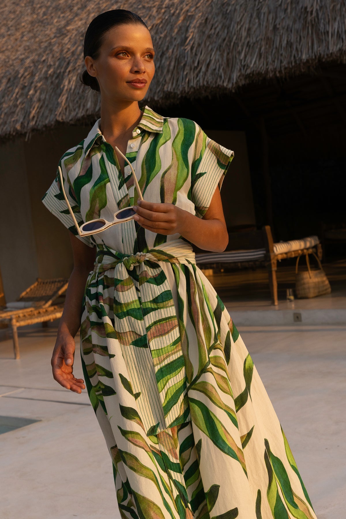 Belted Shirt Dress - Maldive Green
