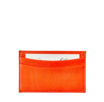 Slim Design Card Case - Orange Goatskin Leather