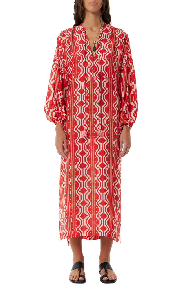 Ayacucho Soleil Long Dress - Ethnic Red