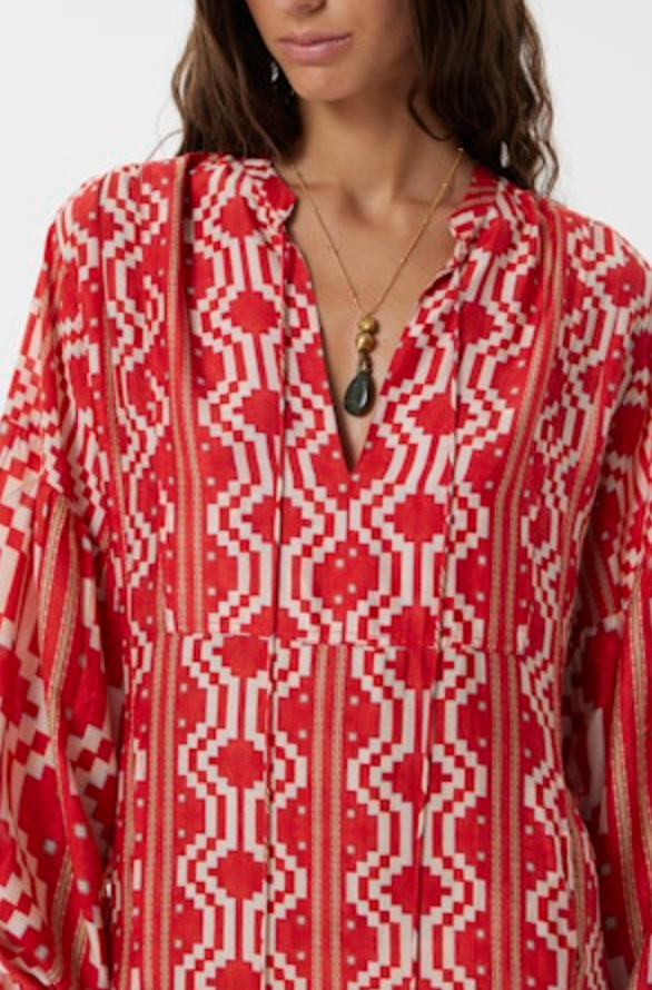 Ayacucho Soleil Long Dress - Ethnic Red