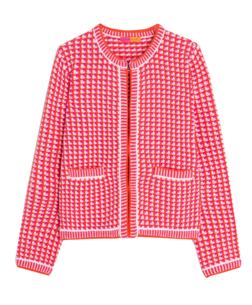 Knitwear Tweed Jacket - Pink & Orange
