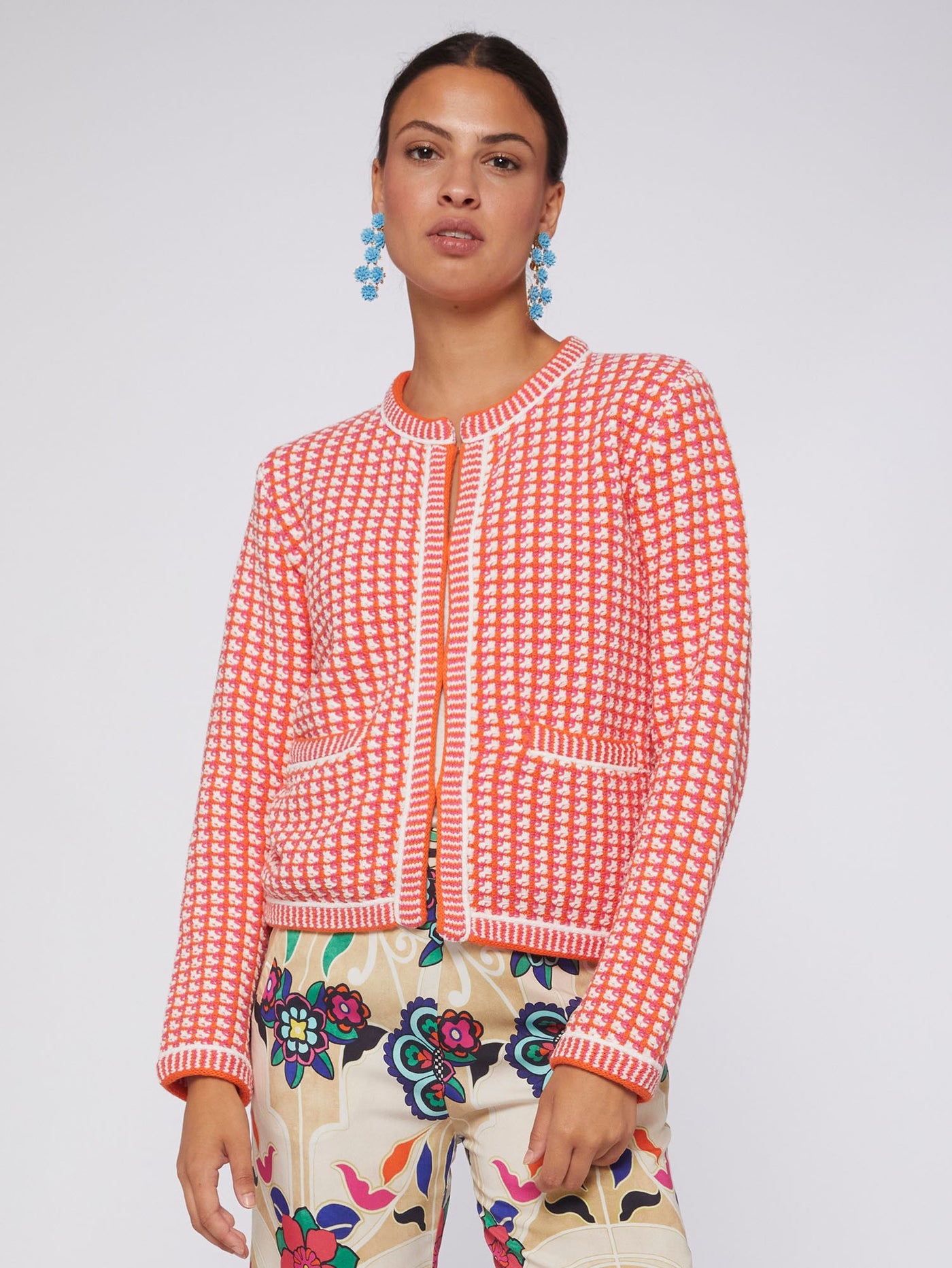 Knitwear Tweed Jacket - Pink & Orange