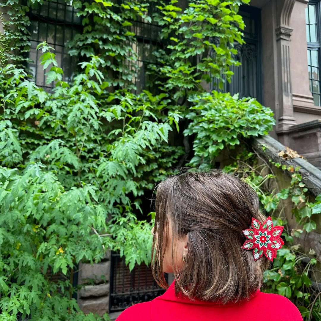 Hand-Painted Hair Clip - Christmas Flower