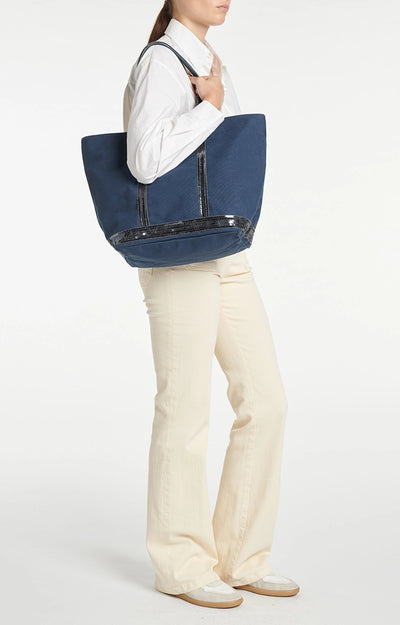 Canvas L Zipped Cabas Tote - Black