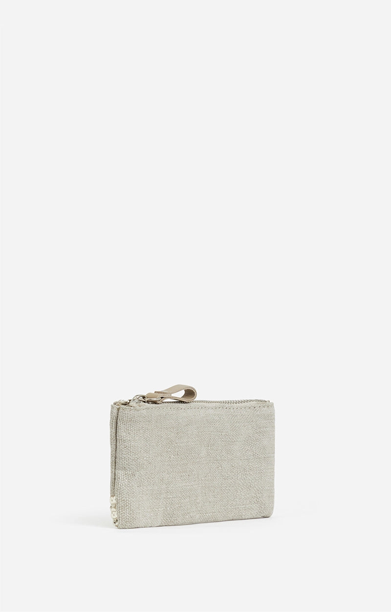 Linen Small Zipped Clutch - Sand