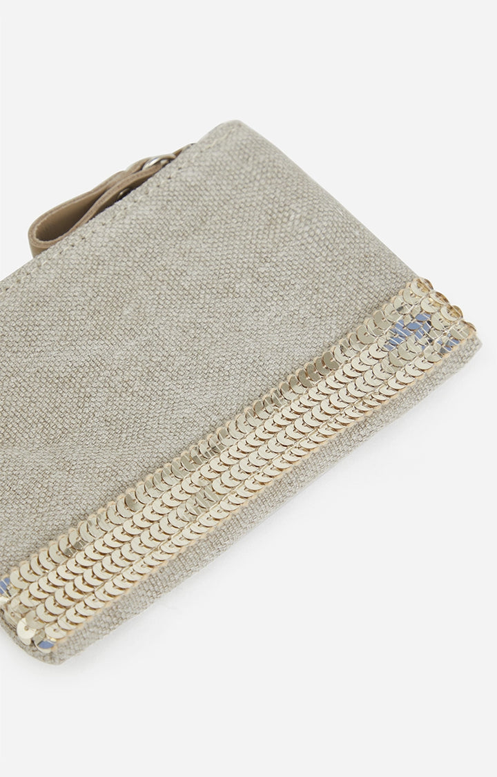 Linen Small Zipped Clutch - Sand