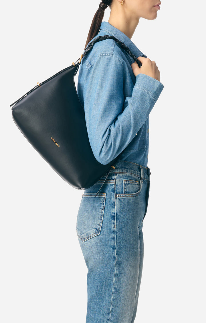 Small Jess Leather Hobo Bag - Black