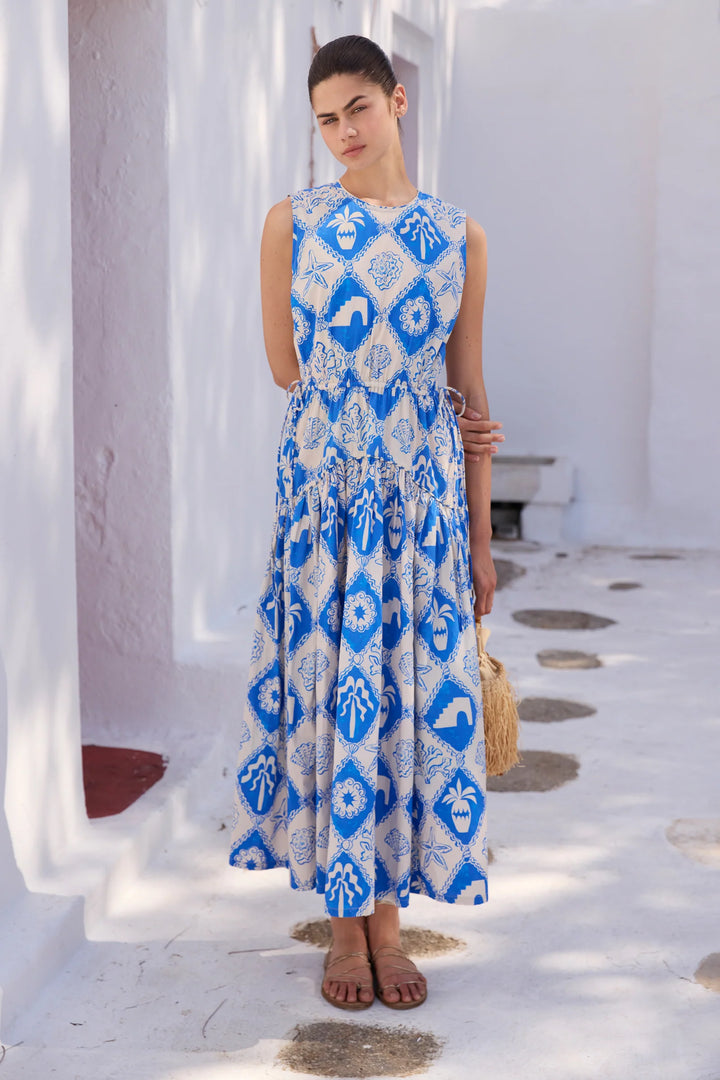 Sleeveless Piped Maxi - Asterias Blue