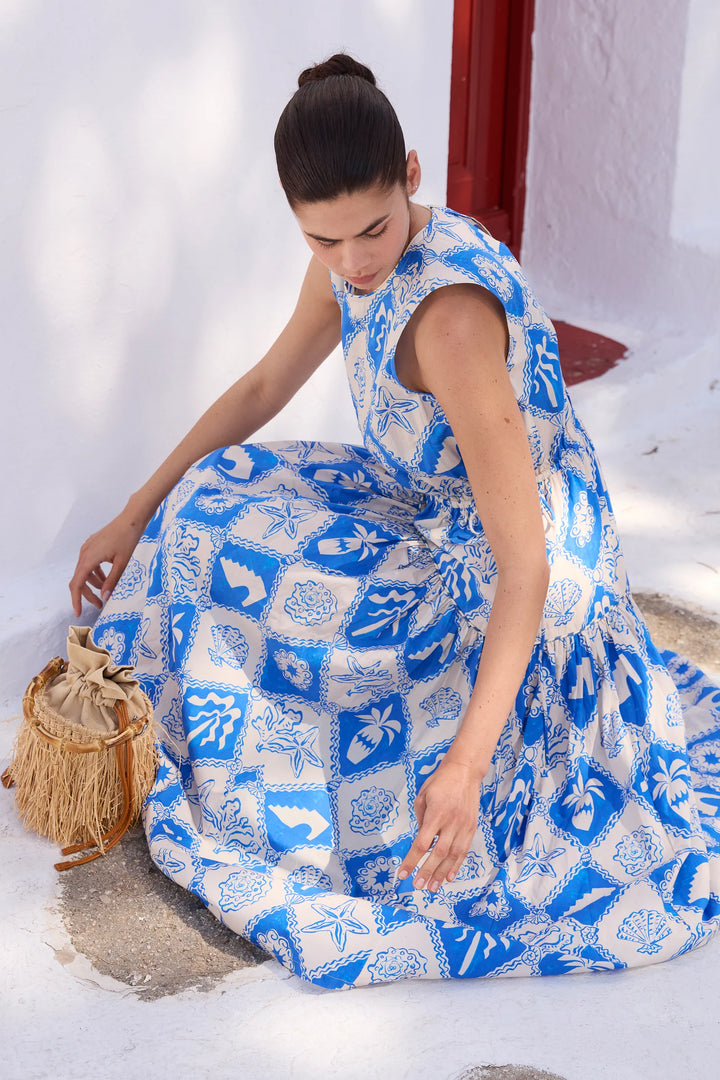 Sleeveless Piped Maxi - Asterias Blue
