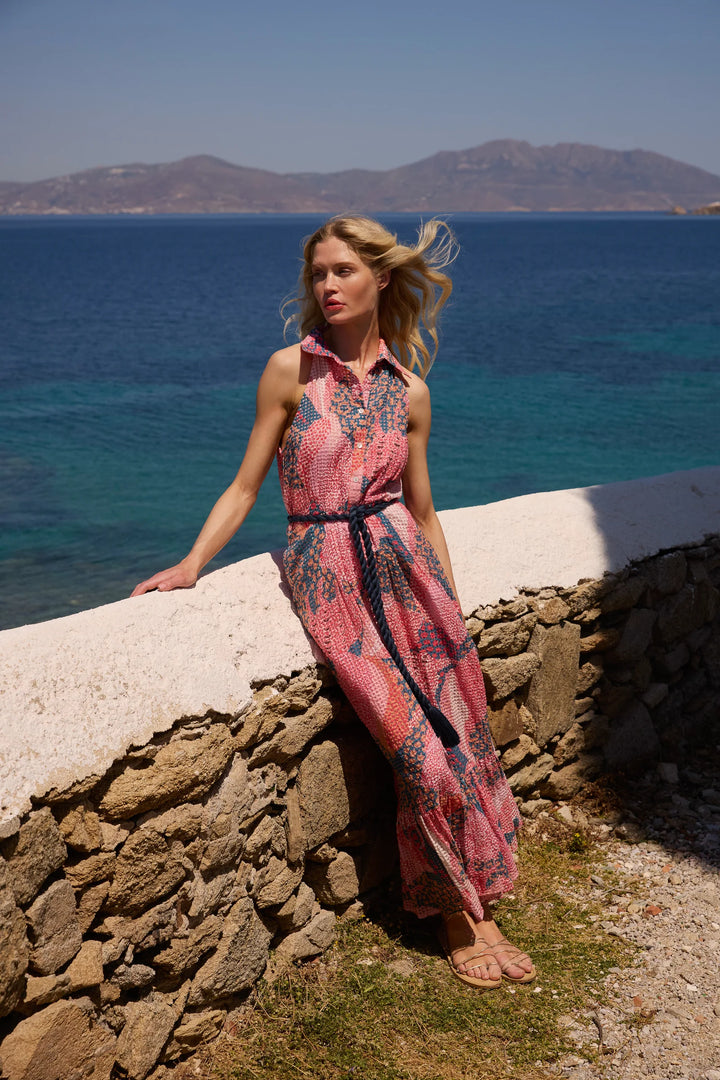Sleeveless Shirt Dress- Nautilus Navy