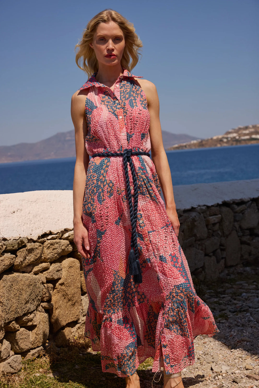 Sleeveless Shirt Dress- Nautilus Navy