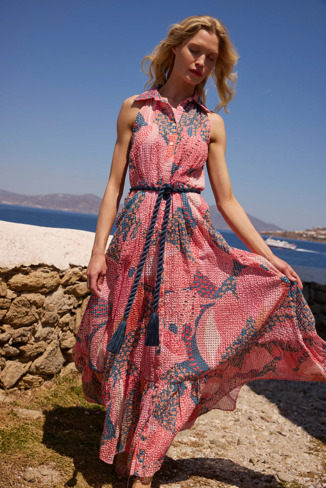 Sleeveless Shirt Dress- Nautilus Navy