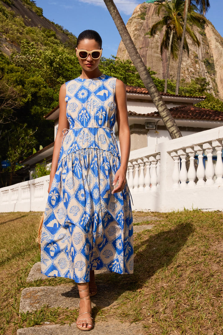 Sleeveless Piped Maxi - Asterias Blue