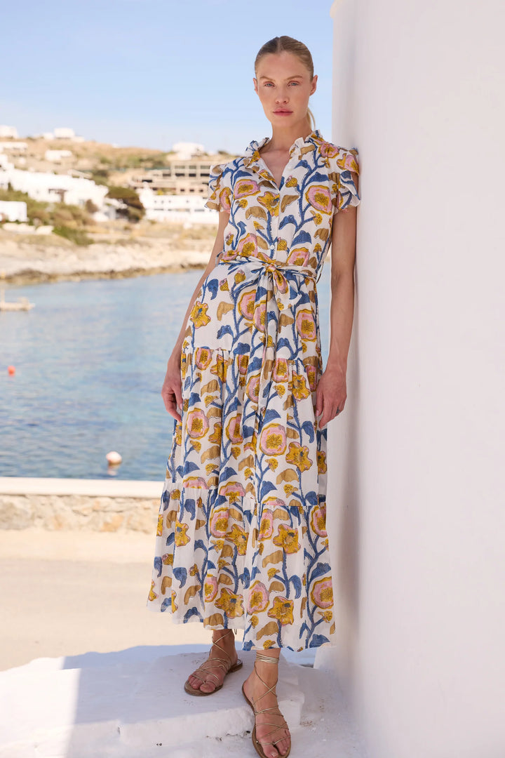 Ruffle Collar Button Maxi - Poppy Marigold