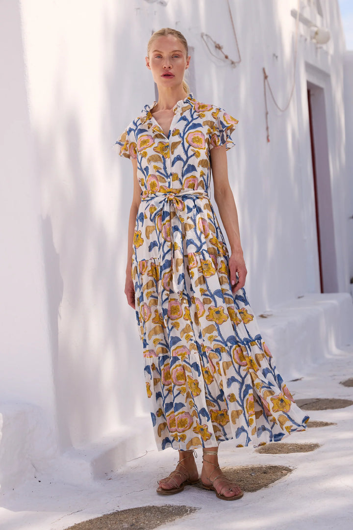 Ruffle Collar Button Maxi - Poppy Marigold