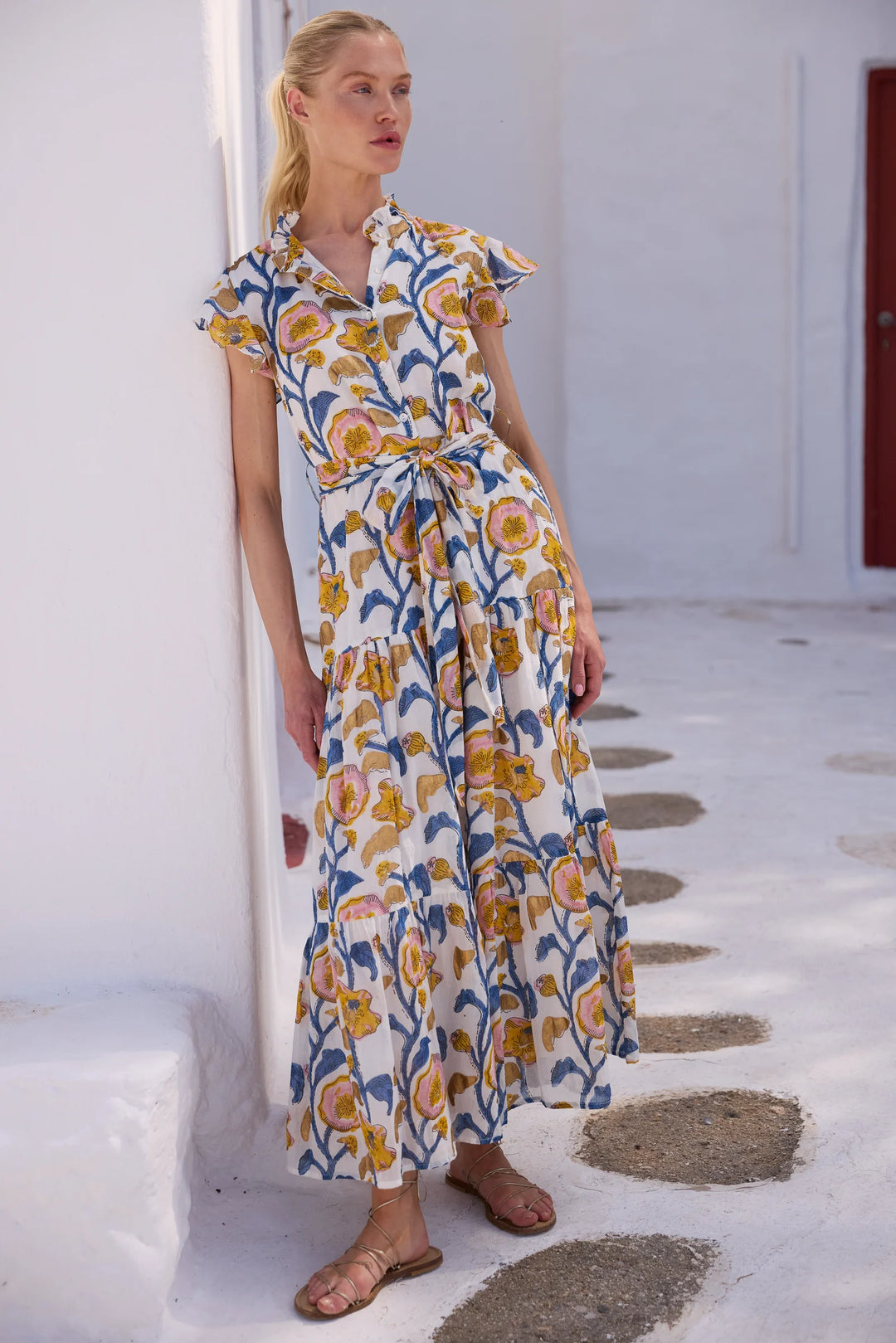Ruffle Collar Button Maxi - Poppy Marigold