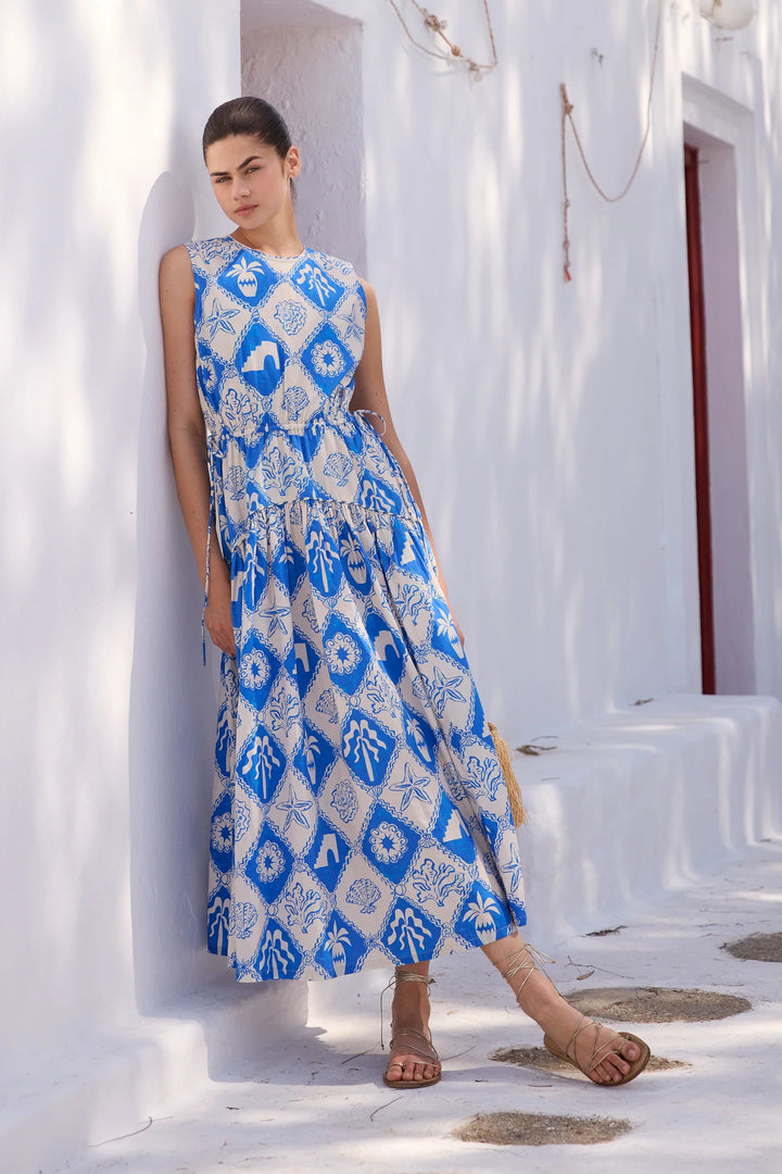 Sleeveless Piped Maxi - Asterias Blue