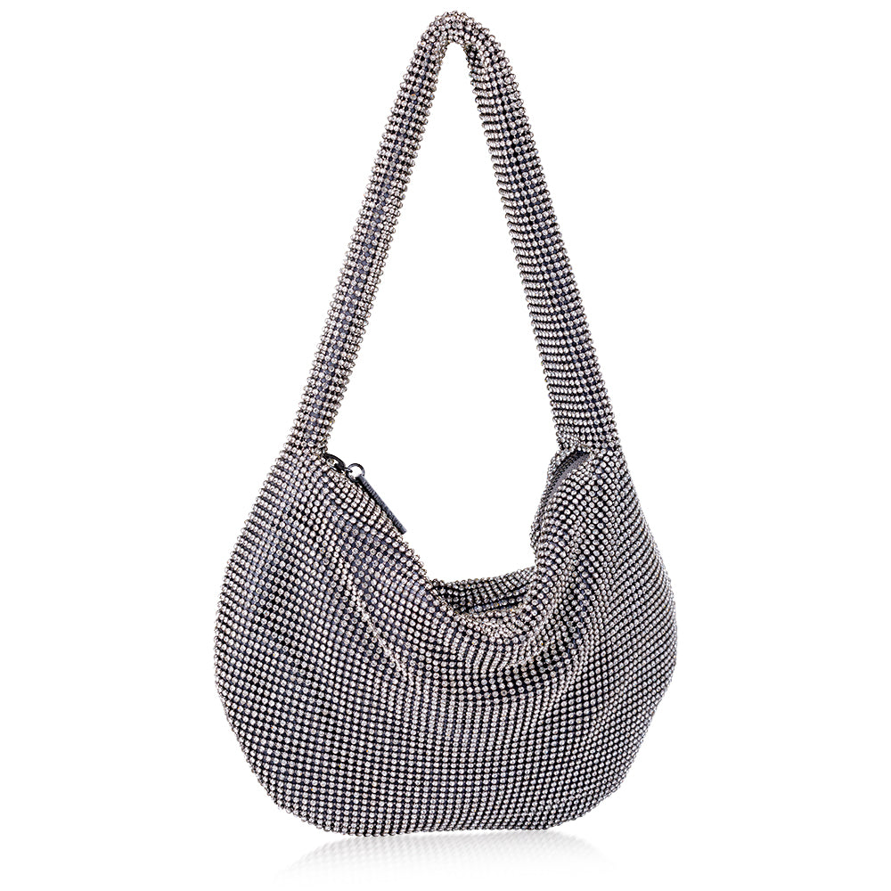 Farrah Crystal Hobo Bag - Gunmetal