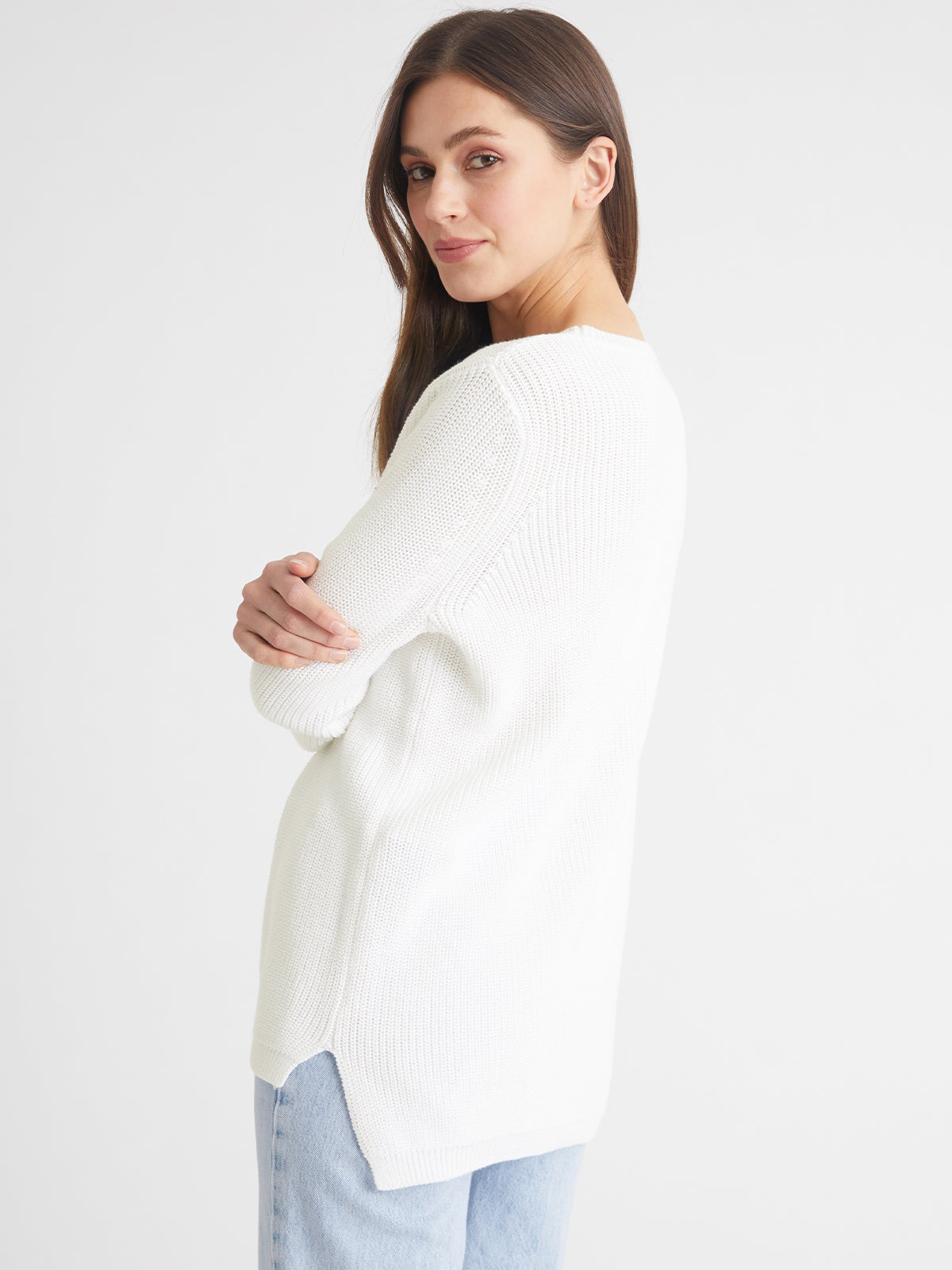 Emma Crewneck Shaker Sweater - Bleach White
