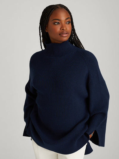 Wilhelmina Funnel Neck Tunic - Dark Blue