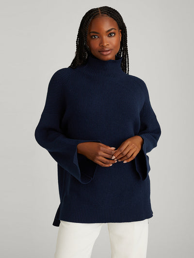 Wilhelmina Funnel Neck Tunic - Dark Blue