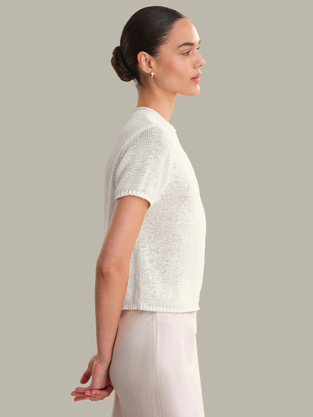 Roll Edge Short Sleeve Sweater - Chalk