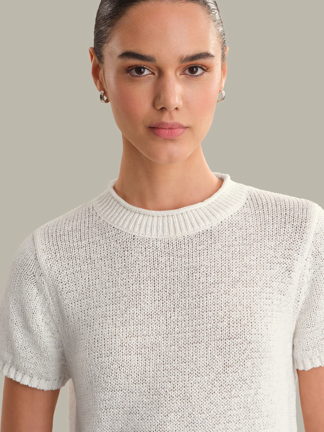 Roll Edge Short Sleeve Sweater - Chalk