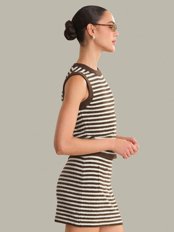Alessia Teddy Stripe Crew Neck Tank - Shaved Chocolate Combo