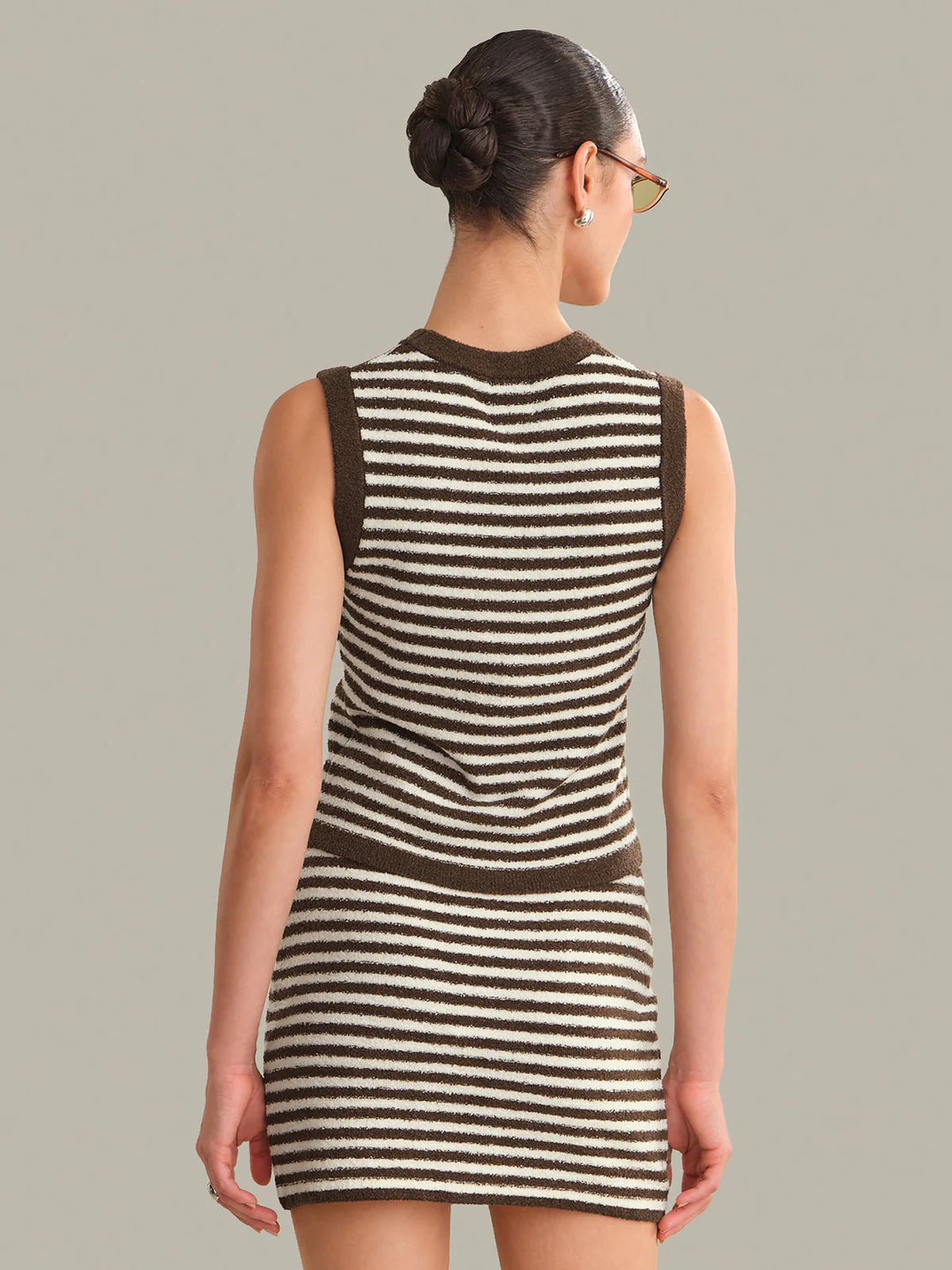 Alessia Teddy Stripe Crew Neck Tank - Shaved Chocolate Combo