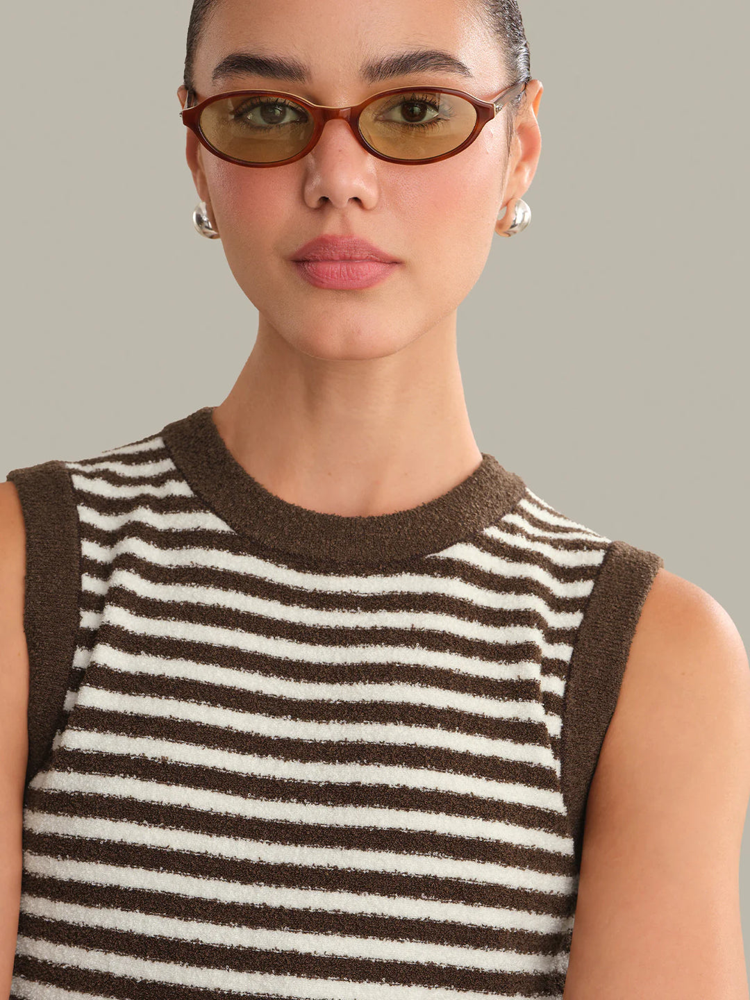 Alessia Teddy Stripe Crew Neck Tank - Shaved Chocolate Combo