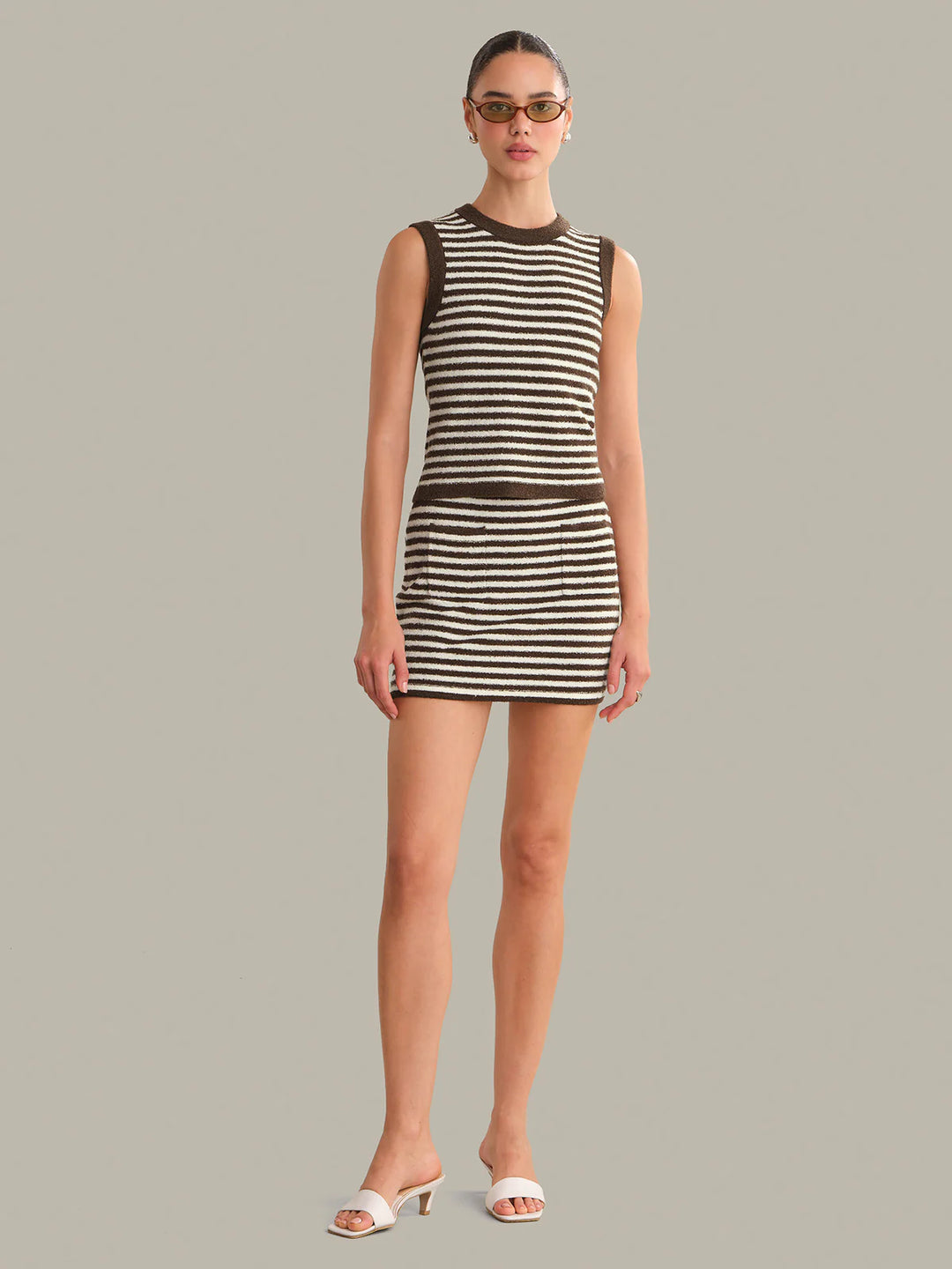 Alessia Teddy Stripe Crew Neck Tank - Shaved Chocolate Combo