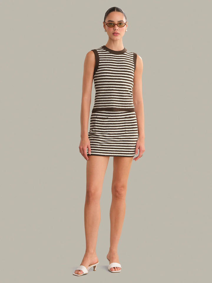Alessia Teddy Stripe Crew Neck Tank - Shaved Chocolate Combo
