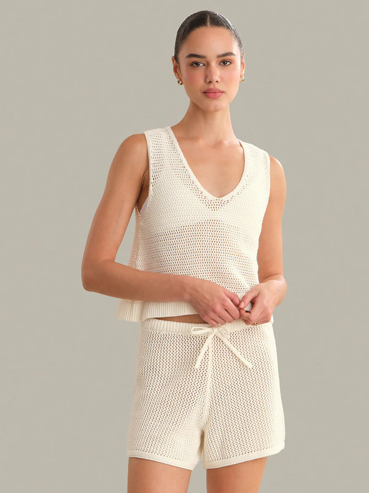 Rosa V-Neck Pointelle Mesh Tank - Chalk