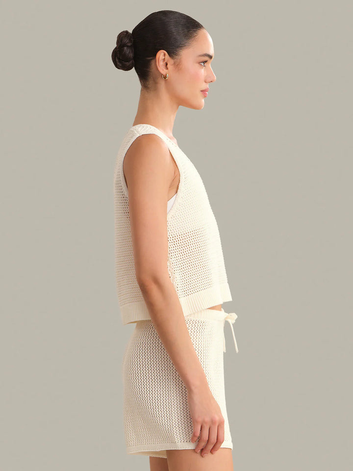 Rosa V-Neck Pointelle Mesh Tank - Chalk