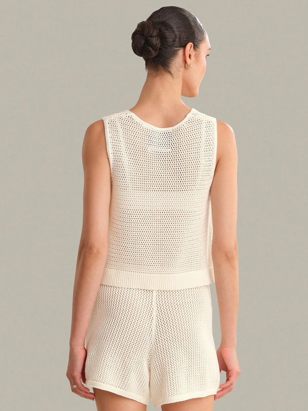 Rosa V-Neck Pointelle Mesh Tank - Chalk