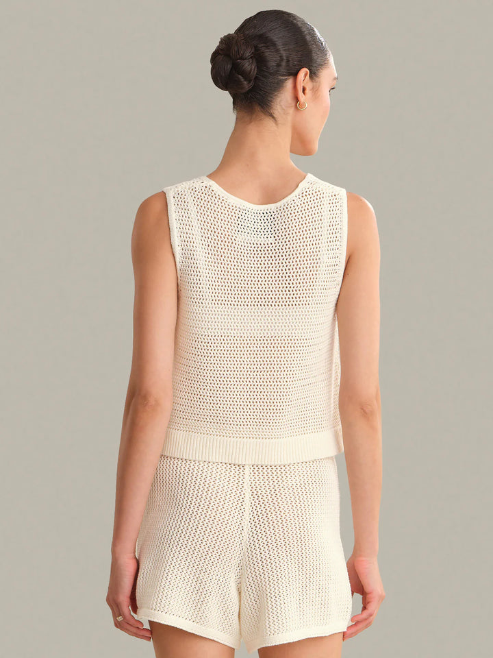 Rosa V-Neck Pointelle Mesh Tank - Chalk