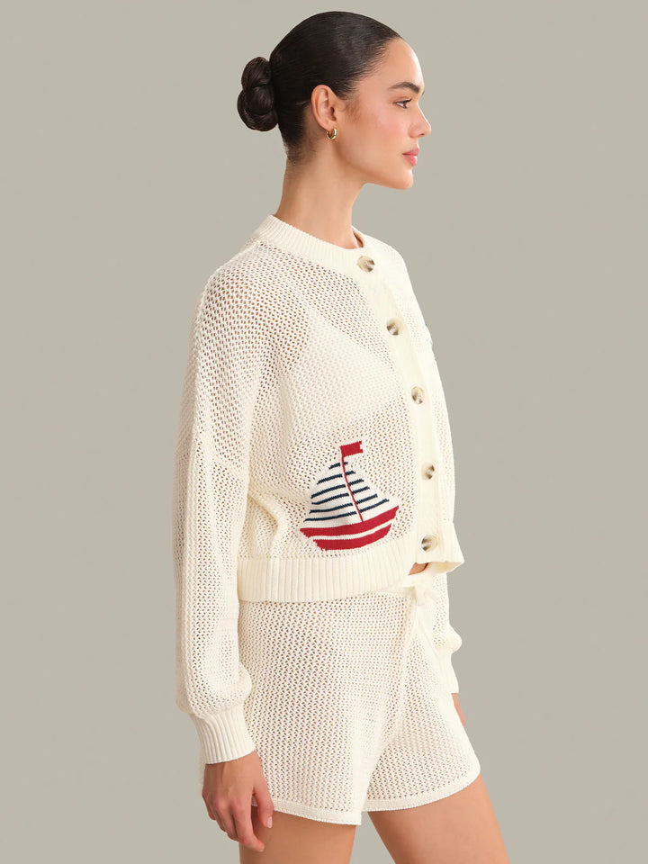 Tide Mesh Nautical Cardigan - Chalk Multi