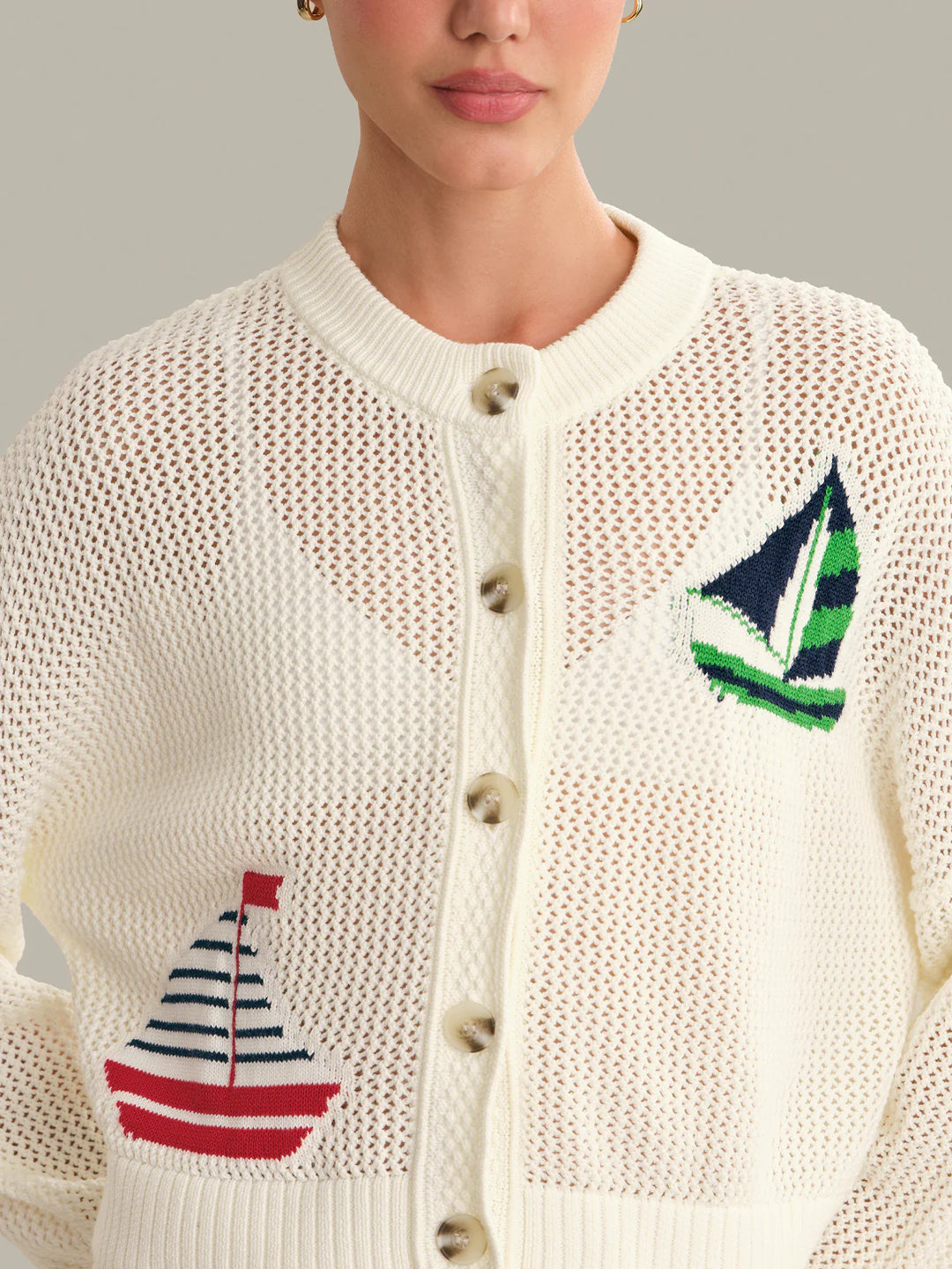 Tide Mesh Nautical Cardigan - Chalk Multi
