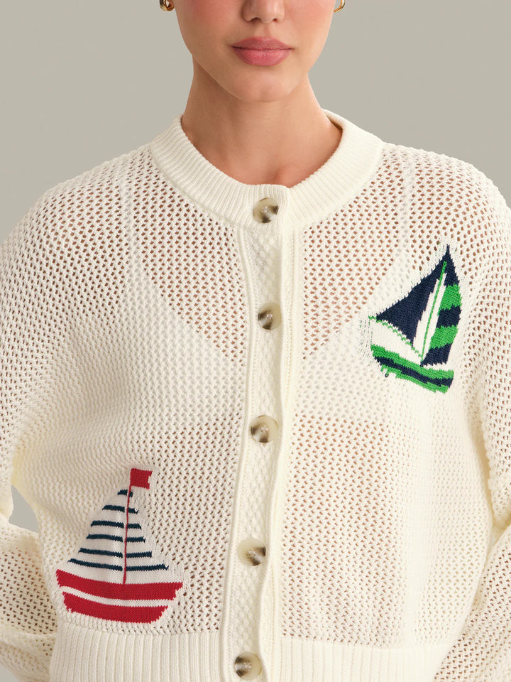 Tide Mesh Nautical Cardigan - Chalk Multi