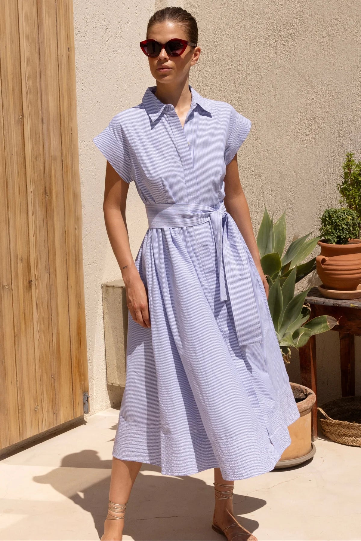 Belted Shirt Dress - Chatham Blue