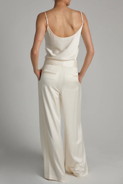 Neve Mid-Waisted Wideleg Trouser - Ivory Crepe