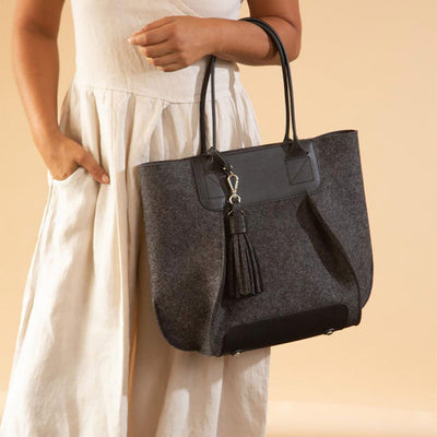Frankie Petite Tote - Charcoal, Black Leather