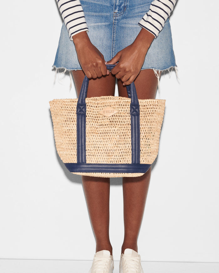 Small Raffia Tote - Navy