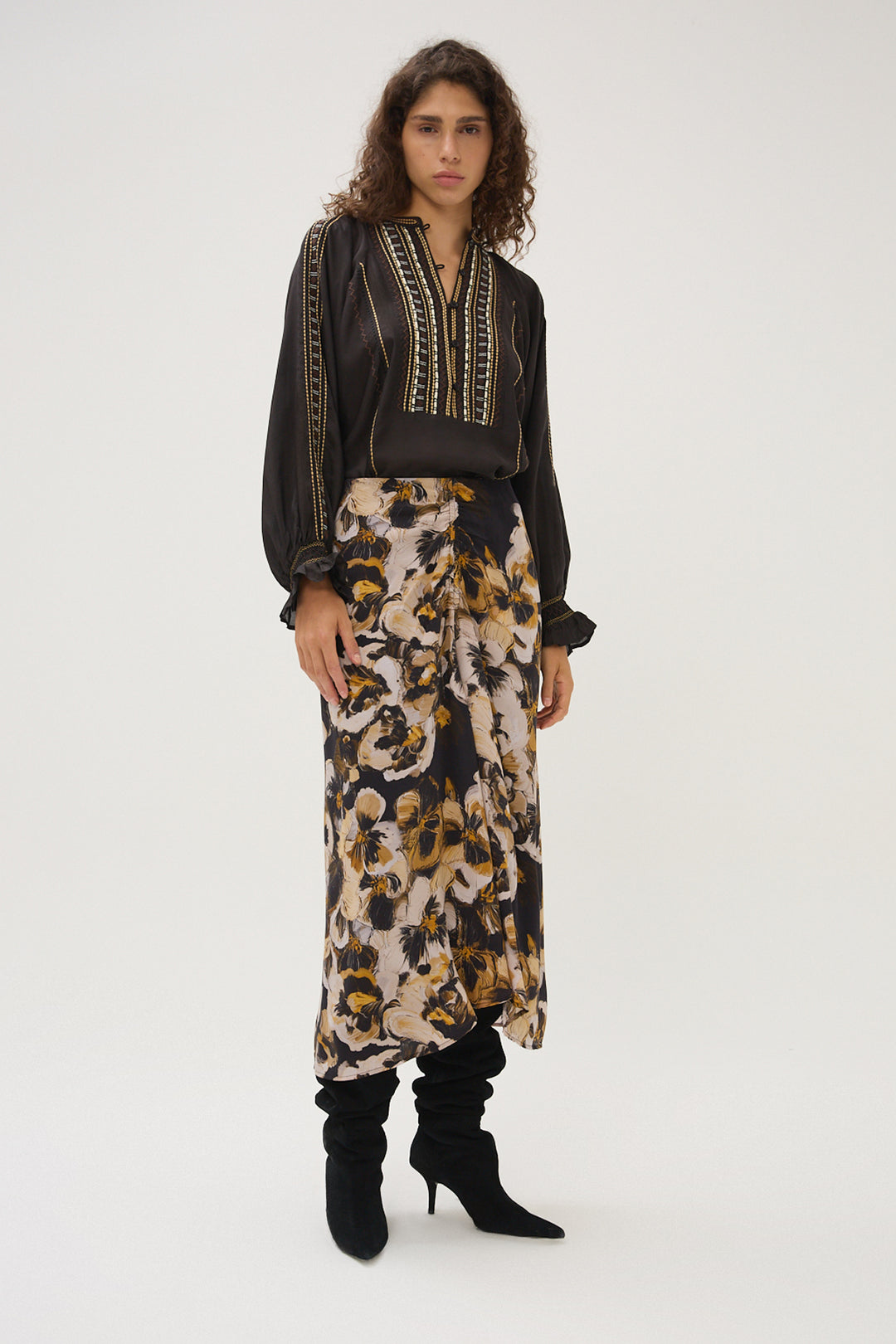 Caroll Bonny Long Skirt- Brown