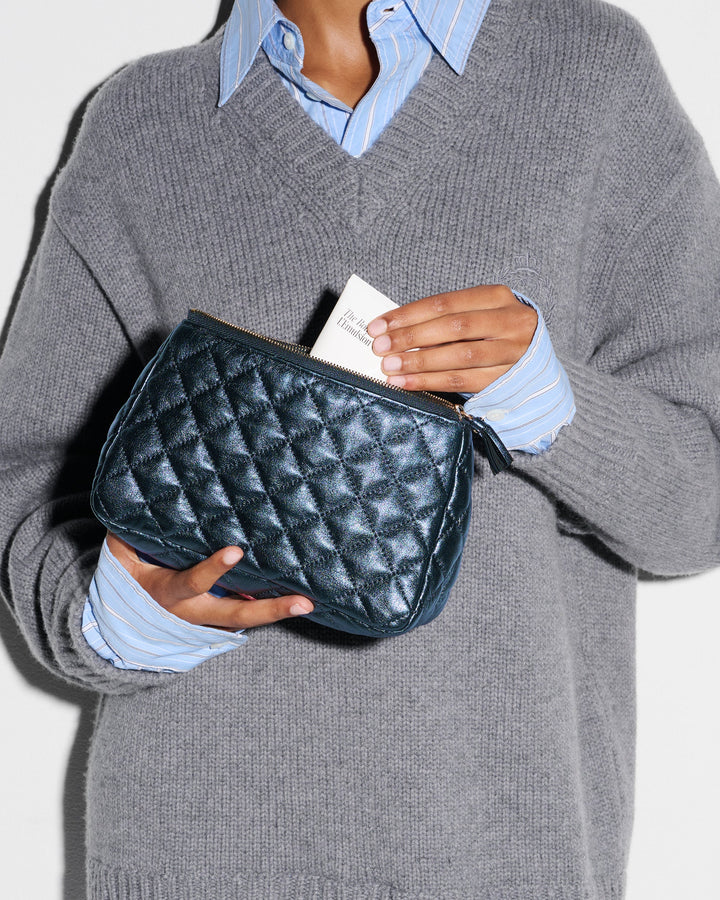 Medium Luna Cosmetic - Midnight Metallic Leather