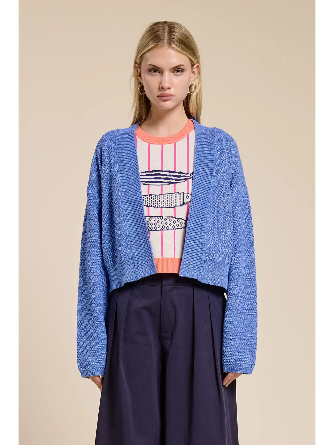Waffle Sweater Cardigan - Coastal Blue