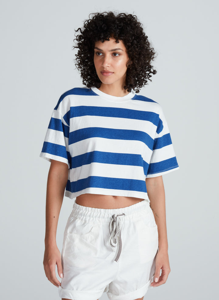 Cuff Tee - Cobalt Thick Stripe