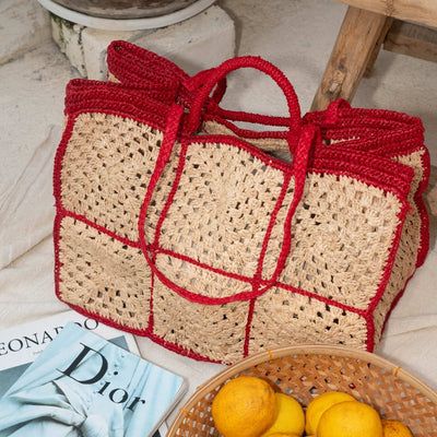 Carrey Raffia Tote - Red