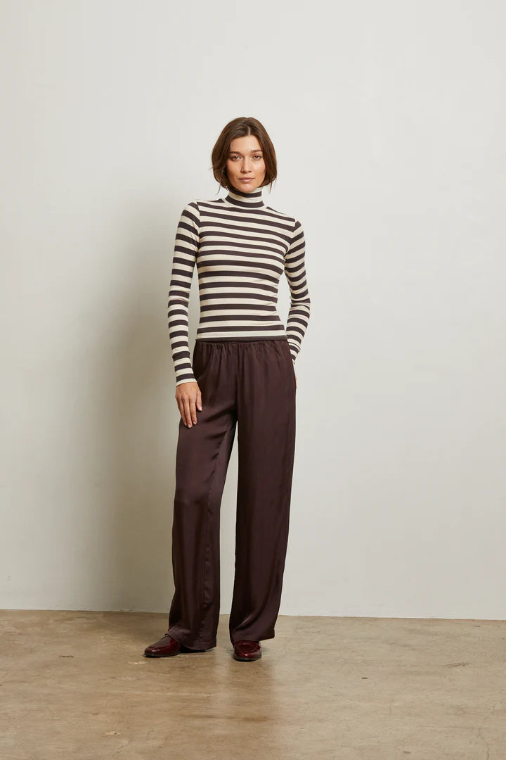 Camile Luxe Satin Straight Leg Pant - Cocoa